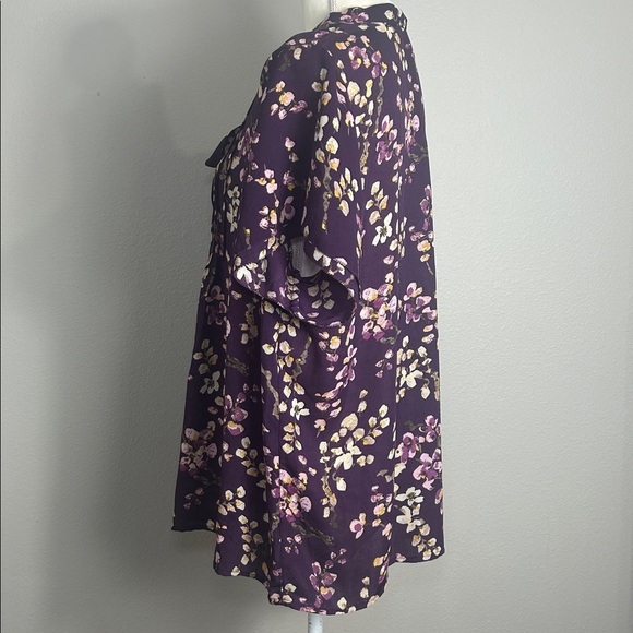 Lands' End Purple Floral Pulllover Pintuck Blouse w Tie Plus Size 18W - Picture 6 of 9